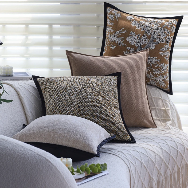 Square decorative pillowcase with grainy texture binding and velvety edged edge Stornfield