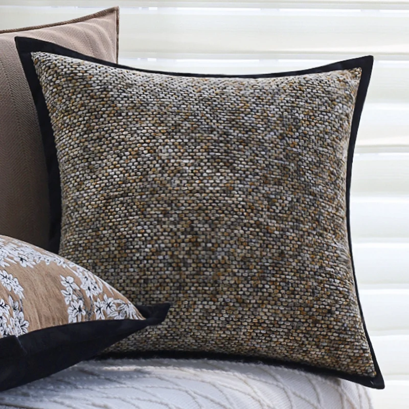 Square decorative pillowcase with grainy texture binding and velvety edged edge Stornfield
