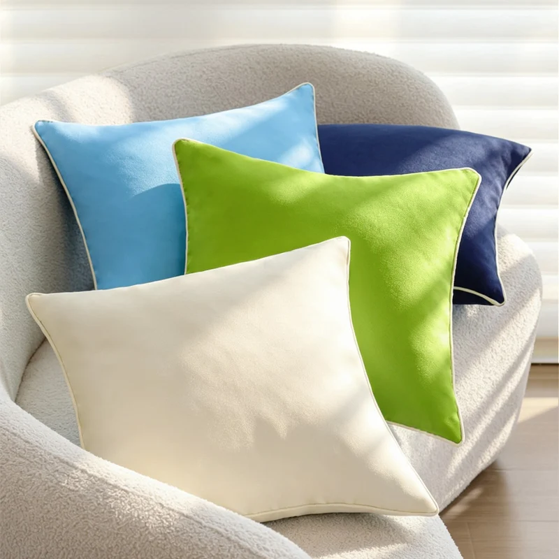 Square decorative pillow cover with contrasting piping and smooth microvelvet look Stornfield