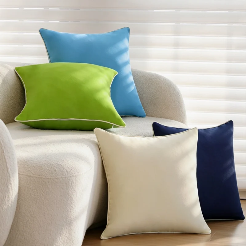 Square decorative pillow cover with contrasting piping and smooth microvelvet look Stornfield