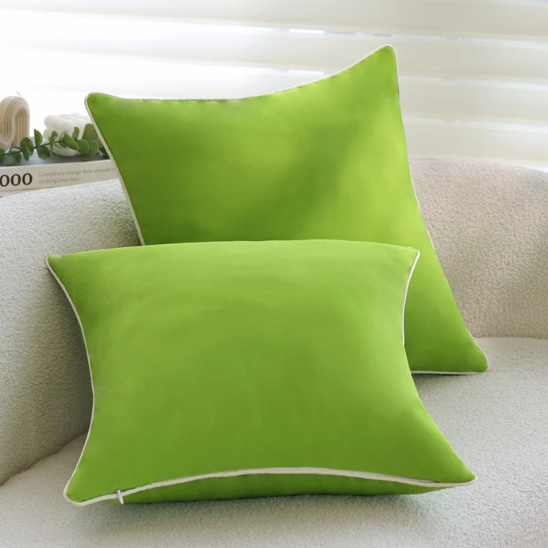 Square decorative pillow cover with contrasting piping and smooth microvelvet look Stornfield