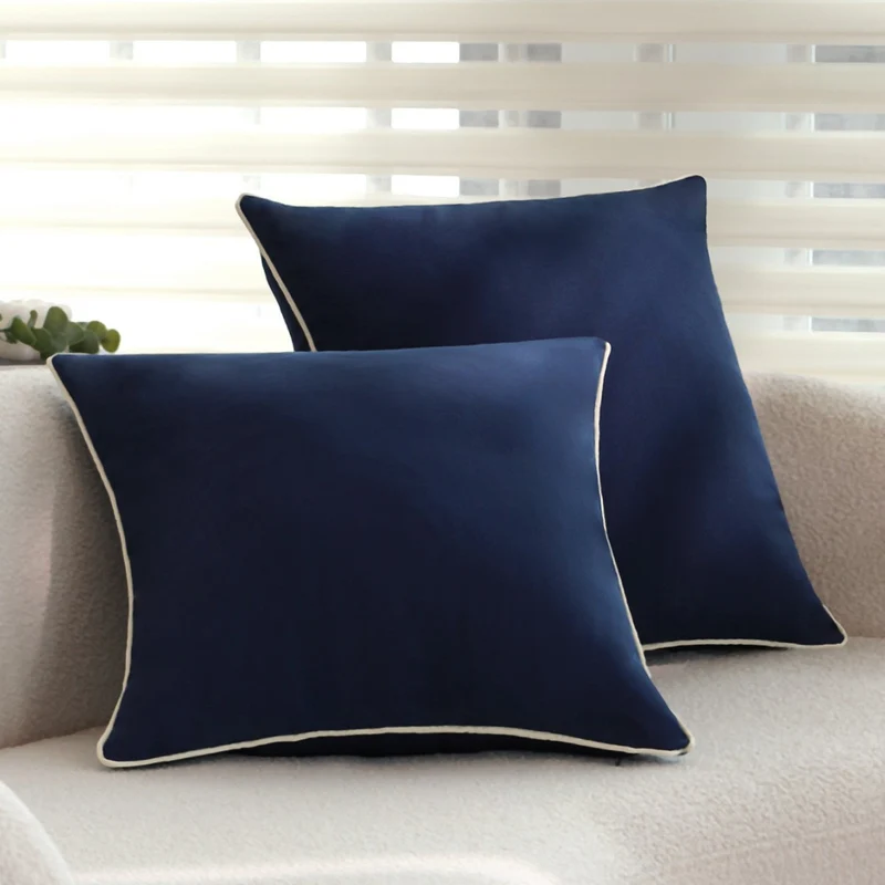 Square decorative pillow cover with contrasting piping and smooth microvelvet look Stornfield
