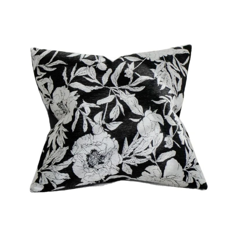 Square decorative pillow cover with contrasting botanical line print and soft linen-mix Stornfield