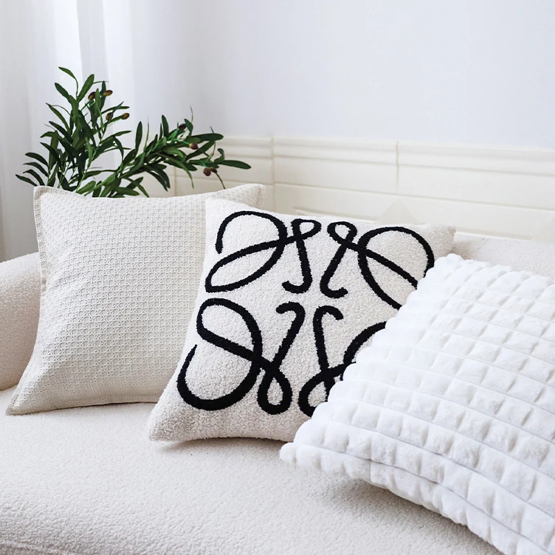 Square decorative pillow cover with horizontal plush rib structure and soft teddy fleece Stornfield