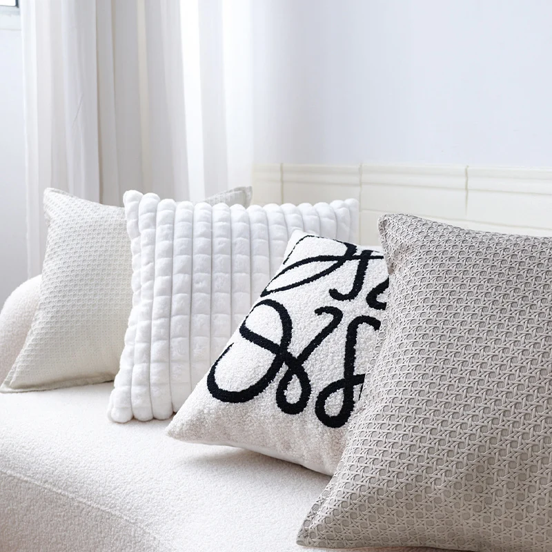 Square decorative pillow cover with horizontal plush rib structure and soft teddy fleece Stornfield