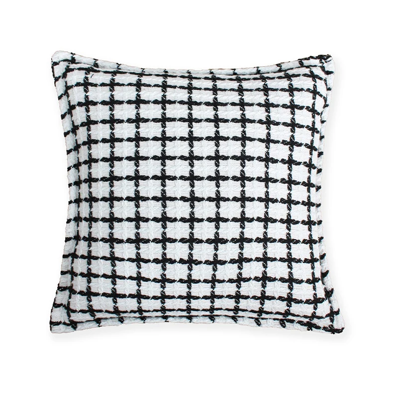 Square decorative cushion cover with hand-tufted grid relief and bouclé structure Stornfield