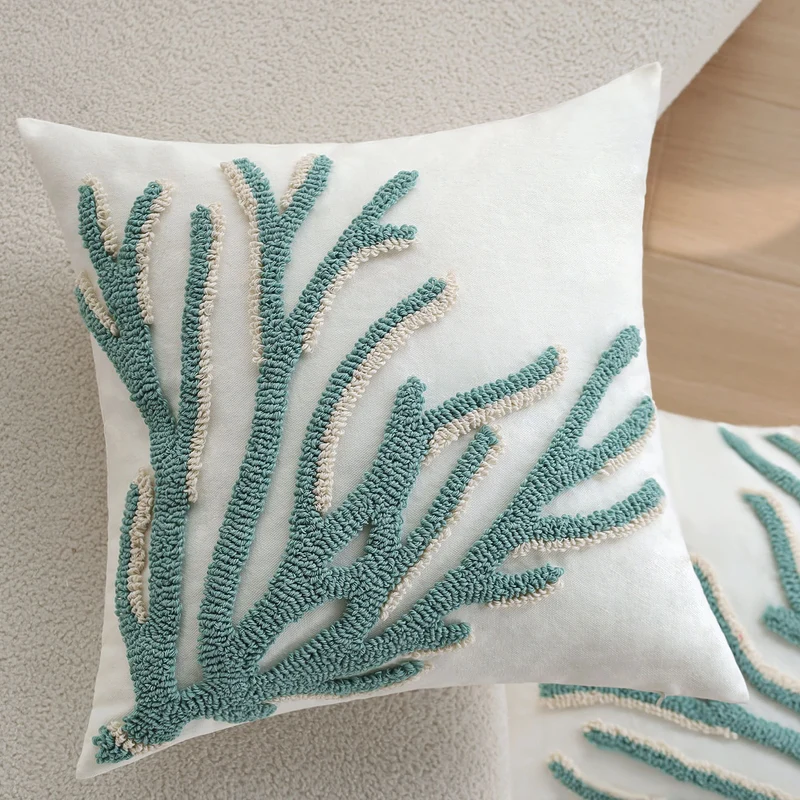 Square decorative cushion cover with hand-tufted sea coral relief and linen look Stornfield