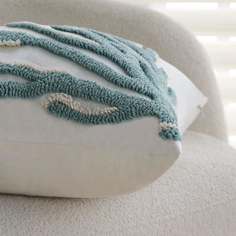 Square decorative cushion cover with hand-tufted sea coral relief and linen look Stornfield