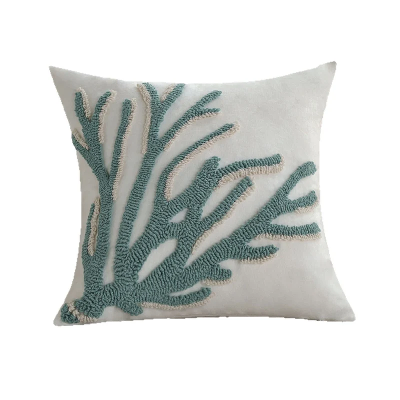 Square decorative cushion cover with hand-tufted sea coral relief and linen look Stornfield