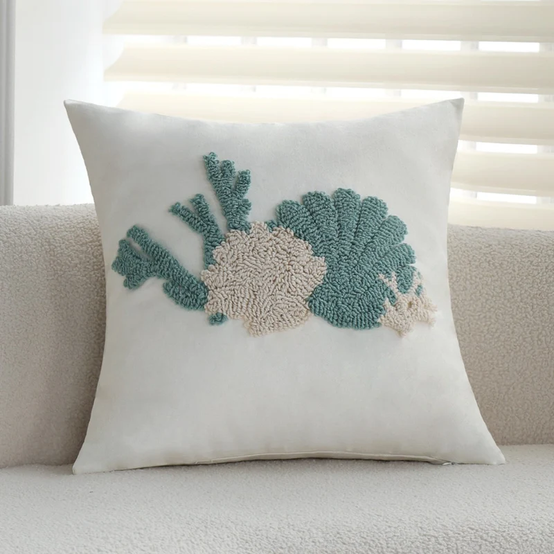 Square decorative cushion cover with hand-tufted sea coral relief and linen look Stornfield