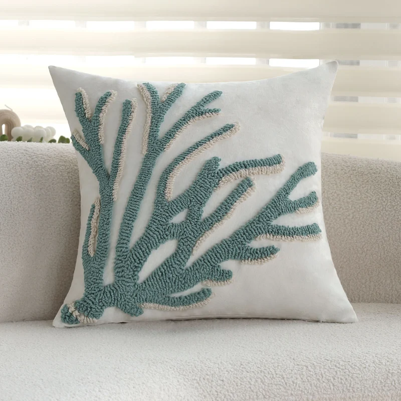 Square decorative cushion cover with hand-tufted sea coral relief and linen look Stornfield