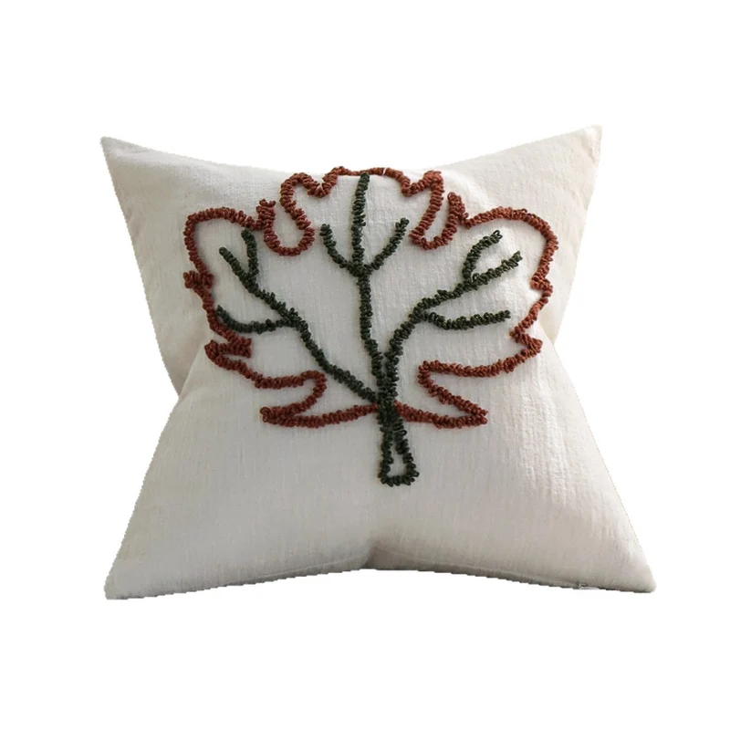 Square decorative pillow cover with hand-tufted leaf motif and fine linen texture Stornfield