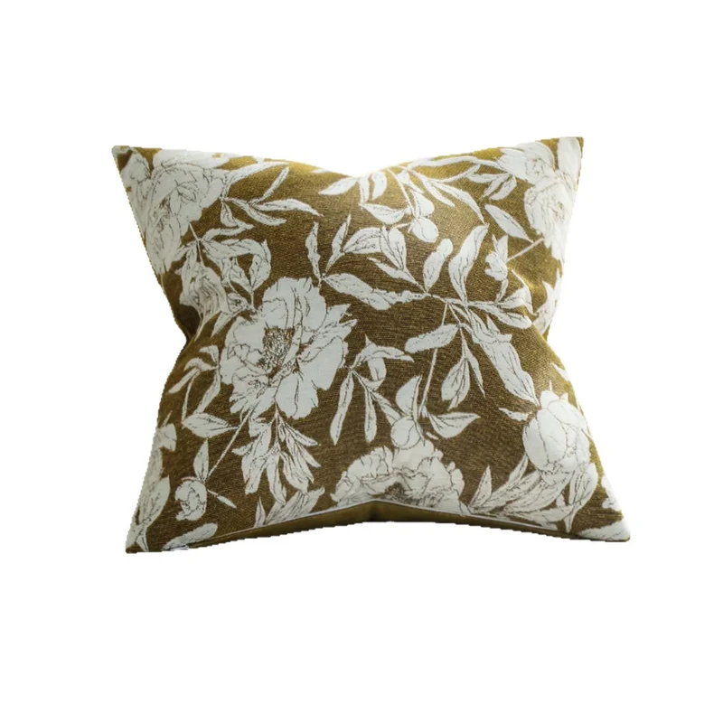 Square decorative cushion cover with large floral jacquard and velvety back Stornfield