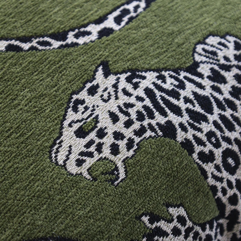 Square decorative pillow cover with woven leopard jacquard and velvet trim Stornfield