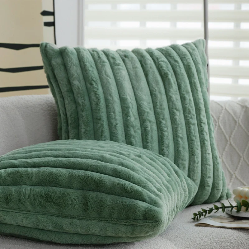 Square decorative pillowcase with stepped rib structure made of soft teddy plush Stornfield