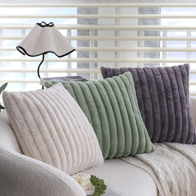 Square decorative pillowcase with stepped rib structure made of soft teddy plush Stornfield