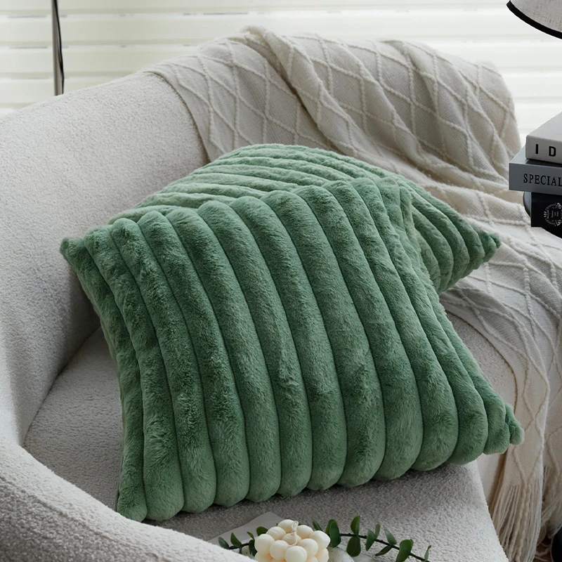 Square decorative pillowcase with stepped rib structure made of soft teddy plush Stornfield