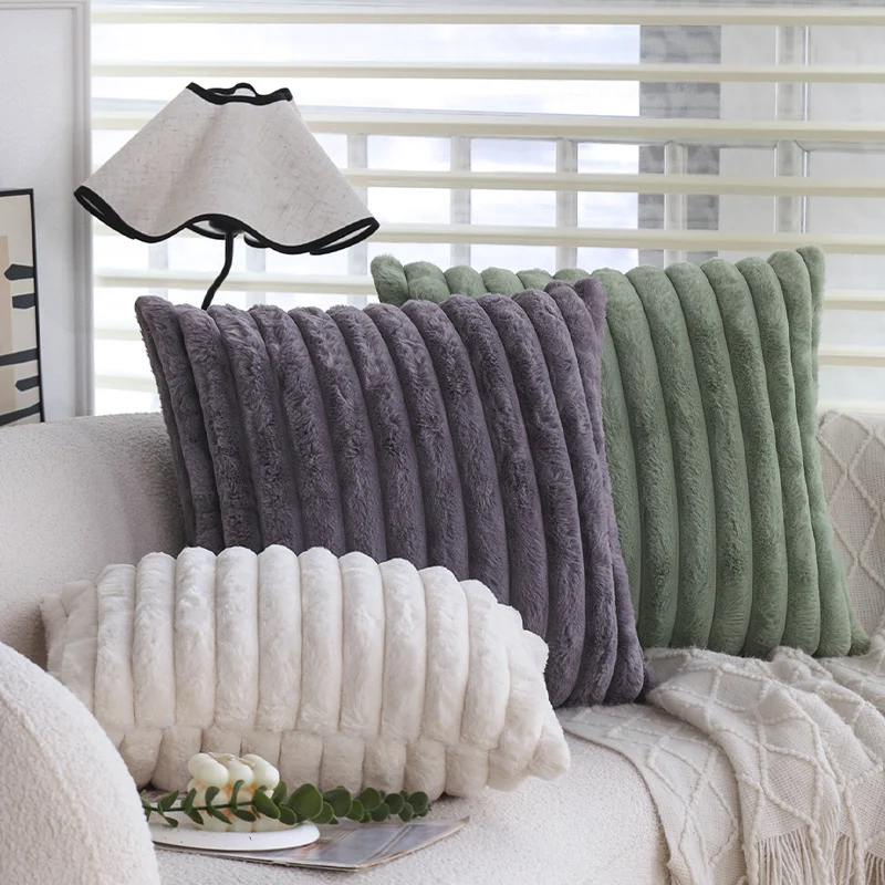 Square decorative pillowcase with stepped rib structure made of soft teddy plush Stornfield