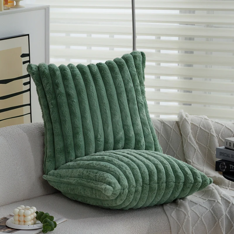 Square decorative pillowcase with stepped rib structure made of soft teddy plush Stornfield