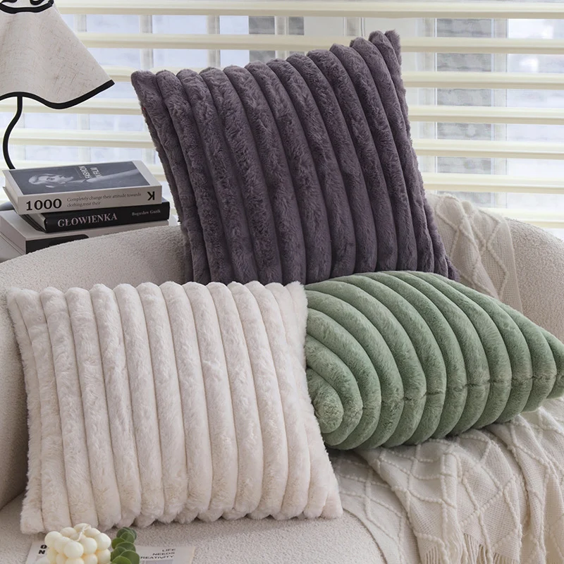 Square decorative pillowcase with stepped rib structure made of soft teddy plush Stornfield