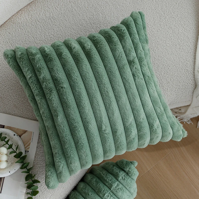 Square decorative pillowcase with stepped rib structure made of soft teddy plush Stornfield
