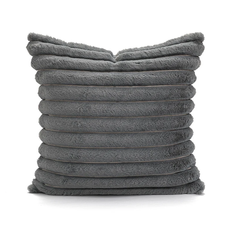 Square decorative pillowcase with stepped rib structure made of soft teddy plush Stornfield