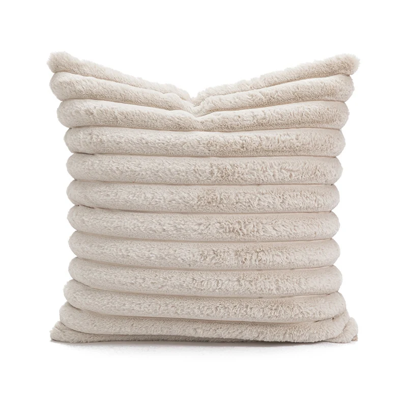 Square decorative pillowcase with stepped rib structure made of soft teddy plush Stornfield