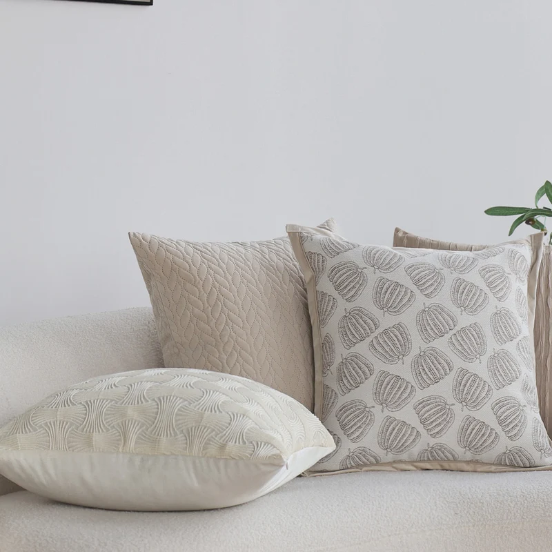 Square decorative pillow cover with embroidered pumpkin motif and fine piping Stornfield