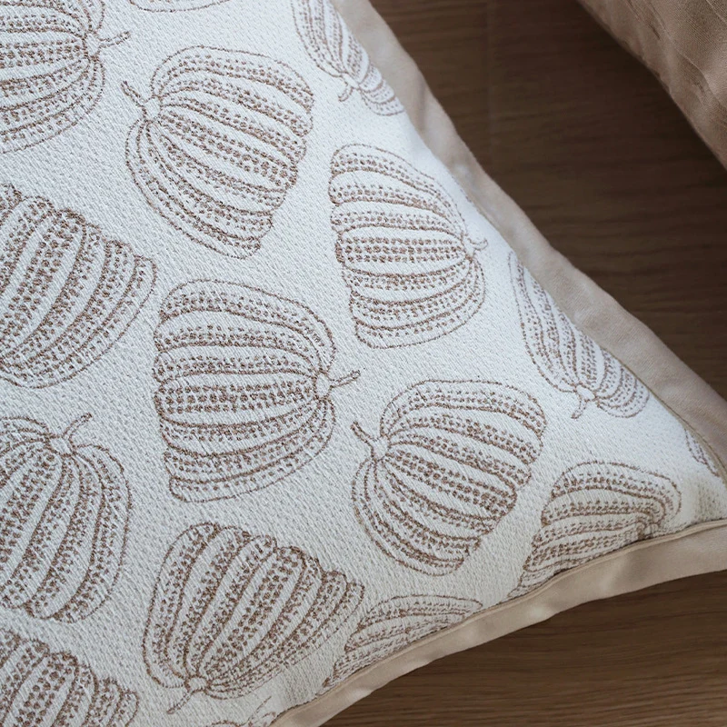 Square decorative pillow cover with embroidered pumpkin motif and fine piping Stornfield