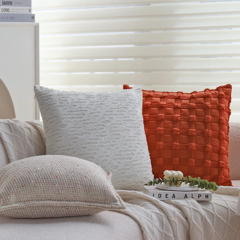 Square decorative cushion cover with embossed relief structure and concealed zipper Stornfield