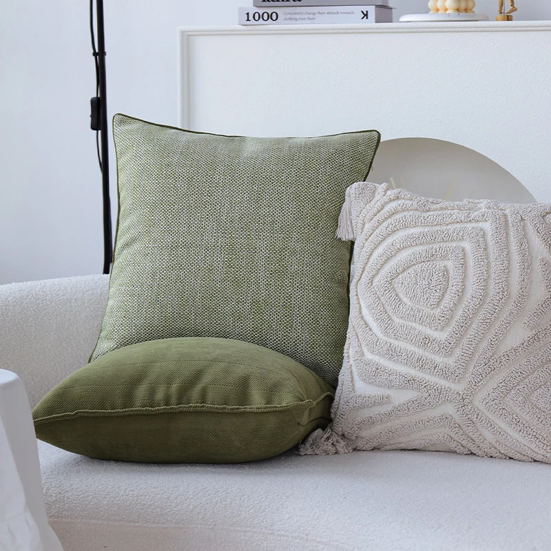 Square decorative cushion cover with geometric tufting and fringe tassels Stornfield