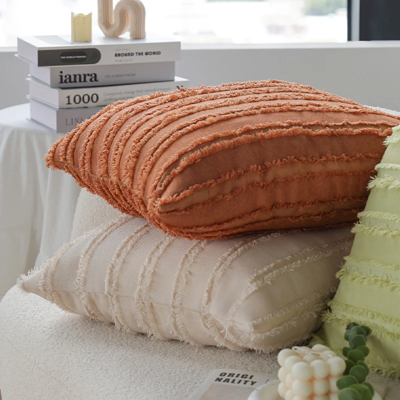 Square decorative cushion cover with frayed stripe structure Stornfield