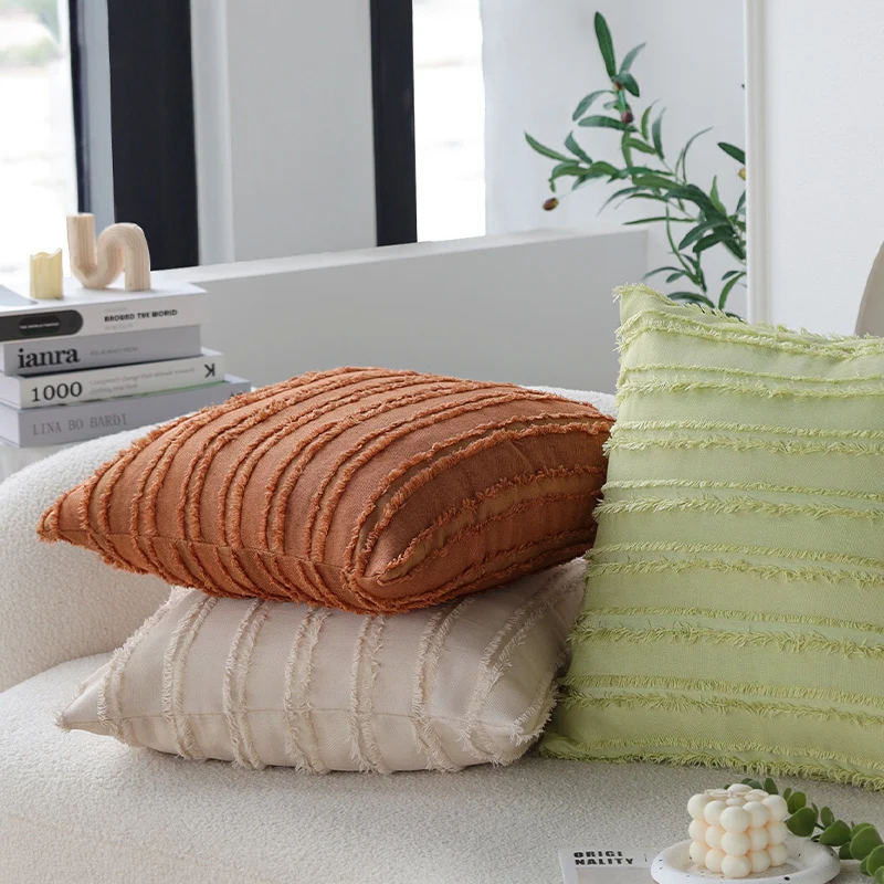 Square decorative cushion cover with frayed stripe structure Stornfield