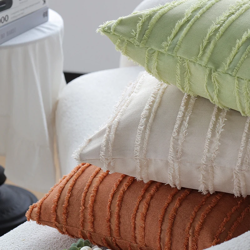 Square decorative cushion cover with frayed stripe structure Stornfield