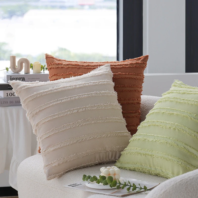 Square decorative cushion cover with frayed stripe structure Stornfield