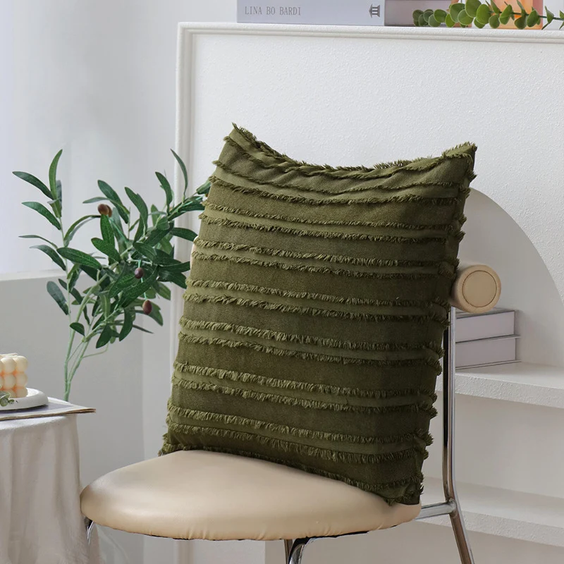Square decorative cushion cover with frayed stripe structure Stornfield