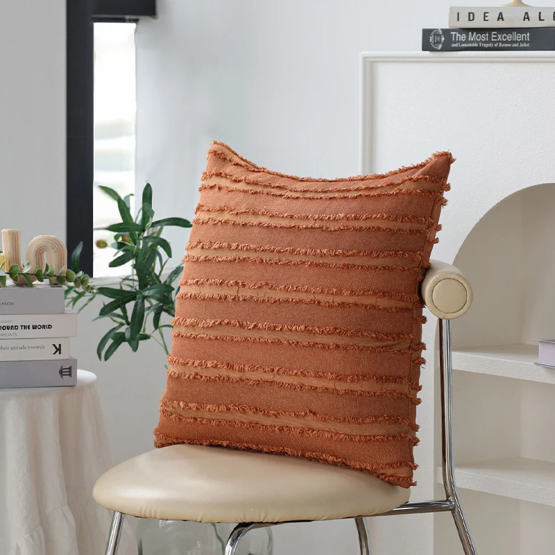 Square decorative cushion cover with frayed stripe structure Stornfield