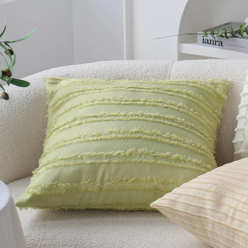 Square decorative cushion cover with frayed stripe structure Stornfield