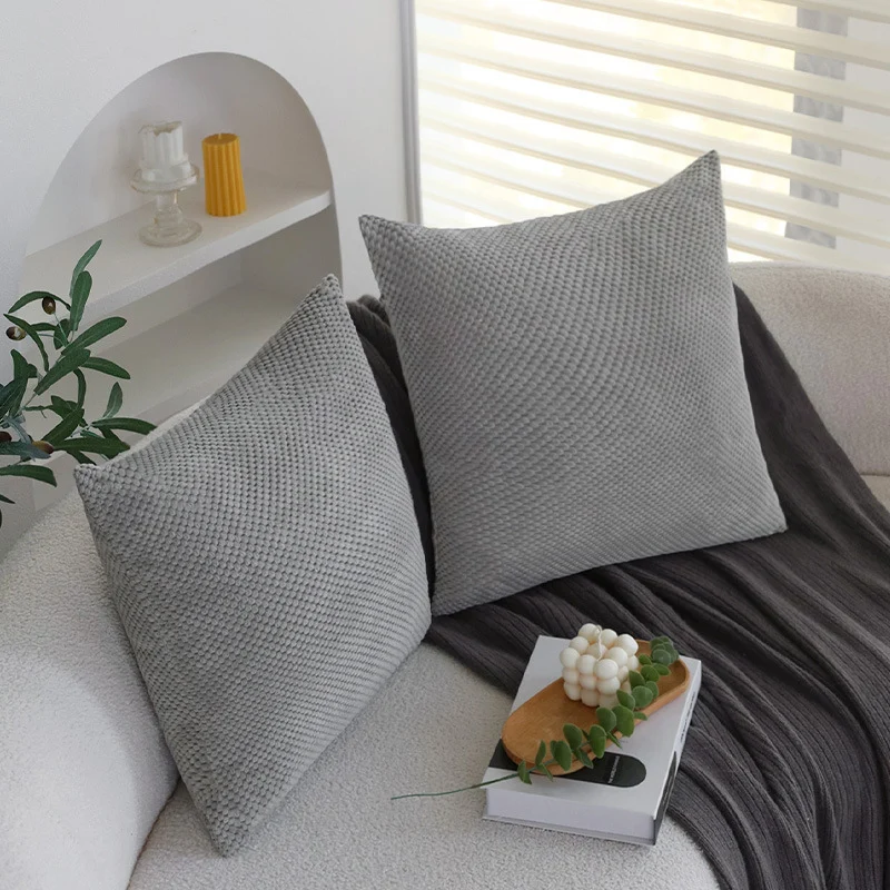 Square decorative cushion cover with fine pearl texture made of soft bouclé knit and concealed zipper Stornfield