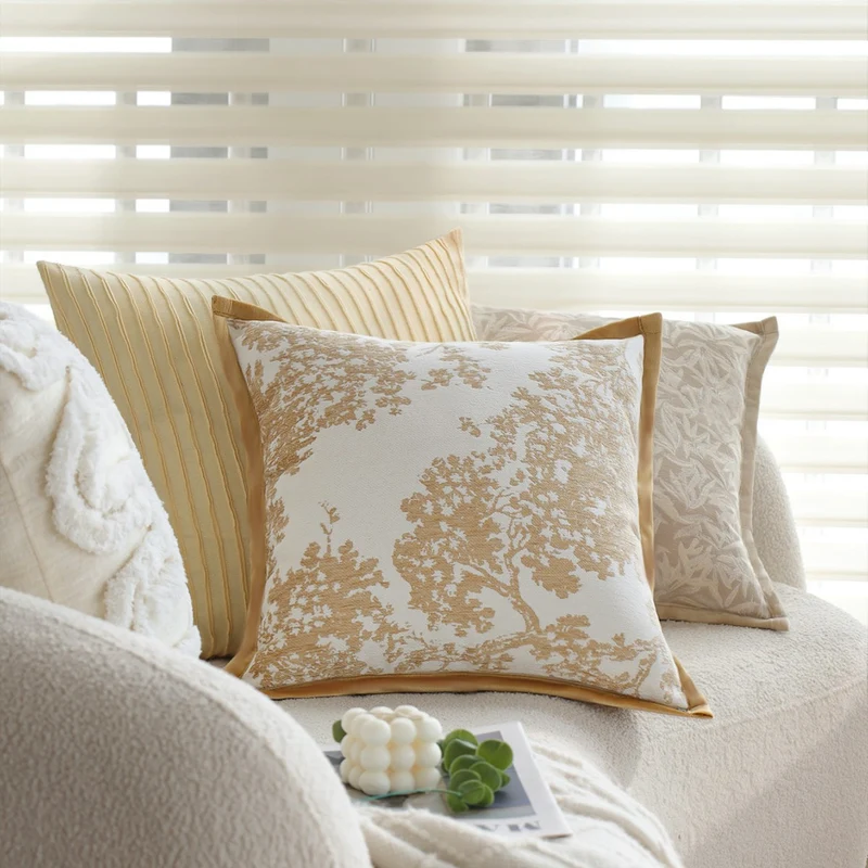 Square decorative cushion cover with fine jacquard leaf relief, piped edge and easy-care cotton mix Stornfield