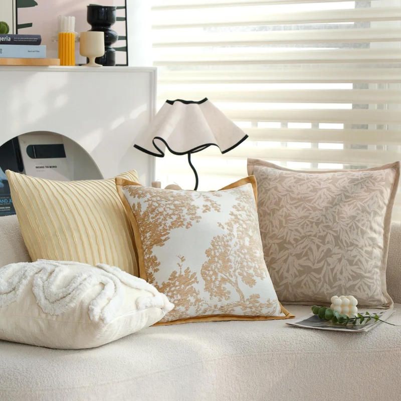 Square decorative cushion cover with fine jacquard leaf relief, piped edge and easy-care cotton mix Stornfield
