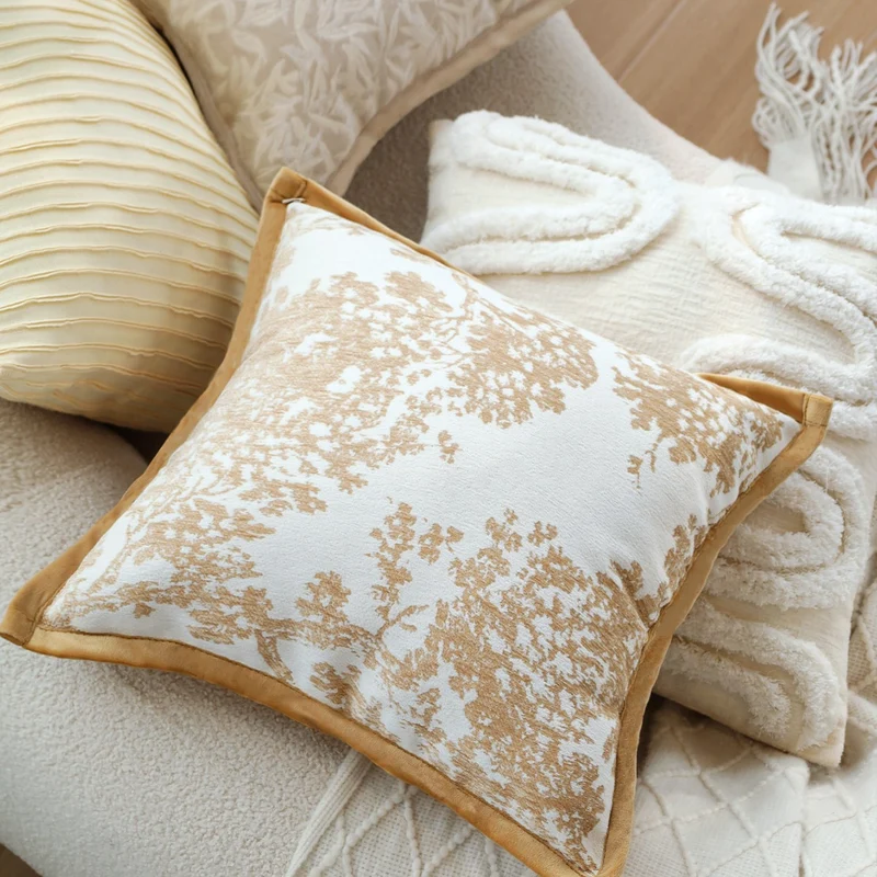 Square decorative cushion cover with fine jacquard leaf relief, piped edge and easy-care cotton mix Stornfield