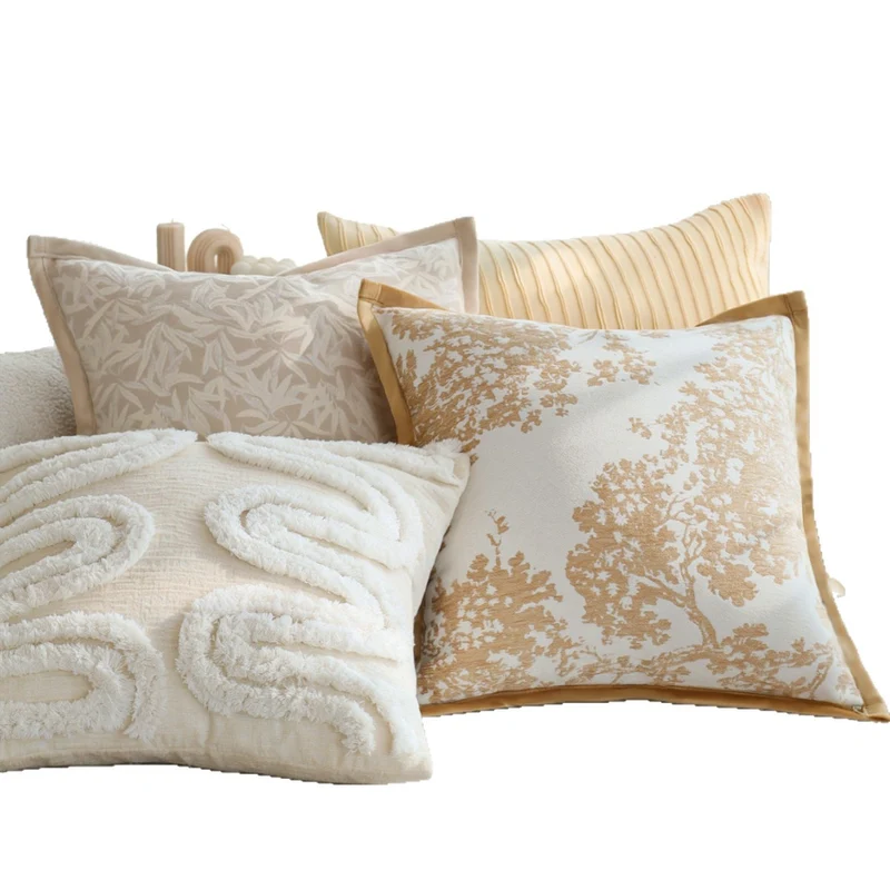 Square decorative cushion cover with fine jacquard leaf relief, piped edge and easy-care cotton mix Stornfield