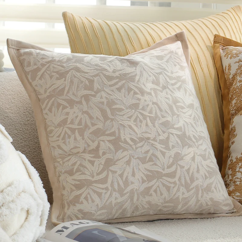 Square decorative cushion cover with fine jacquard leaf relief, piped edge and easy-care cotton mix Stornfield