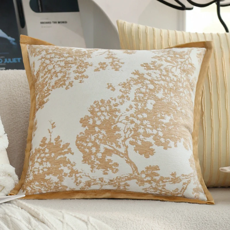 Square decorative cushion cover with fine jacquard leaf relief, piped edge and easy-care cotton mix Stornfield