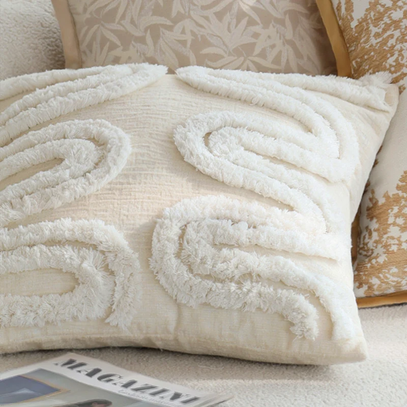 Square decorative cushion cover with fine jacquard leaf relief, piped edge and easy-care cotton mix Stornfield