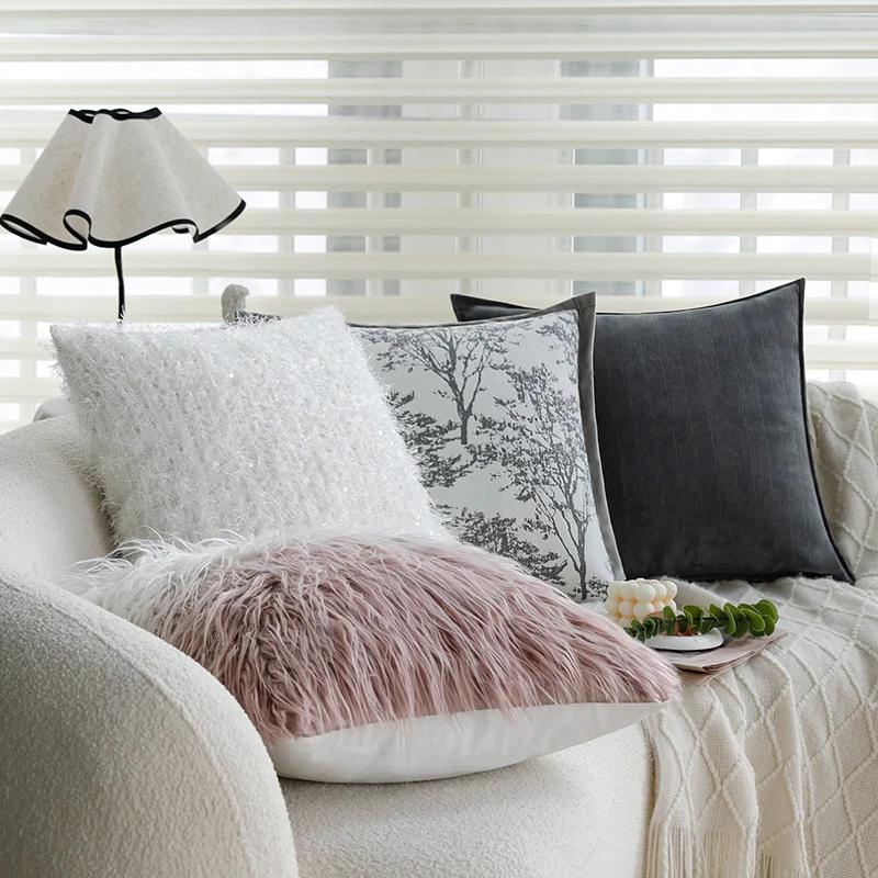 Square decorative cushion cover with finely woven tree jacquard and velvety piping Stornfield