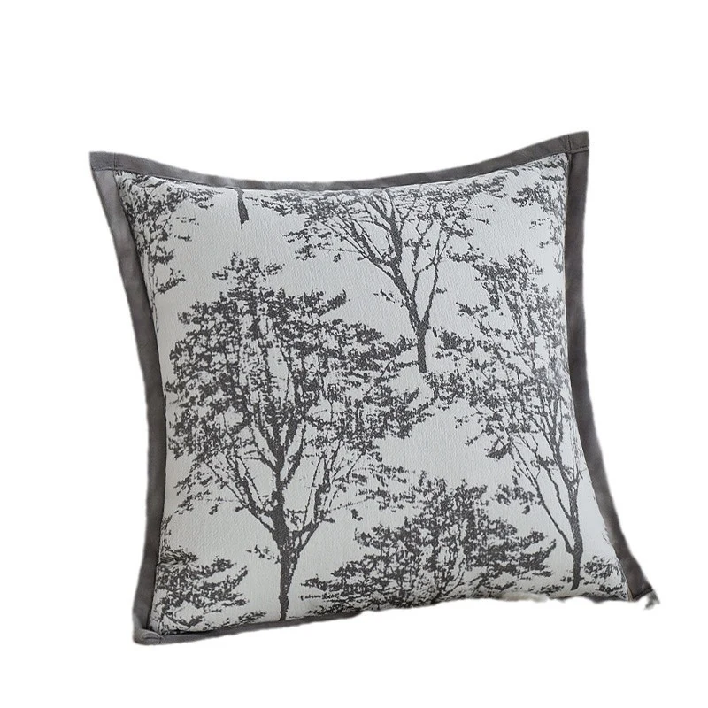Square decorative cushion cover with finely woven tree jacquard and velvety piping Stornfield