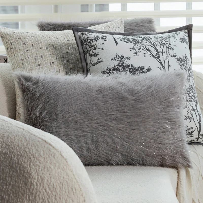 Square decorative cushion cover with finely woven tree jacquard and velvety piping Stornfield