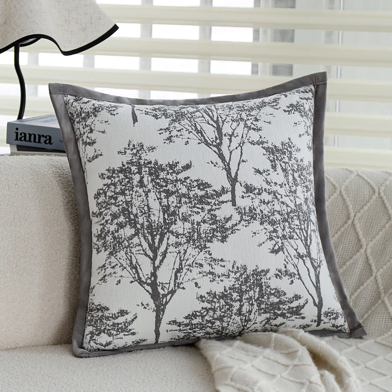 Square decorative cushion cover with finely woven tree jacquard and velvety piping Stornfield